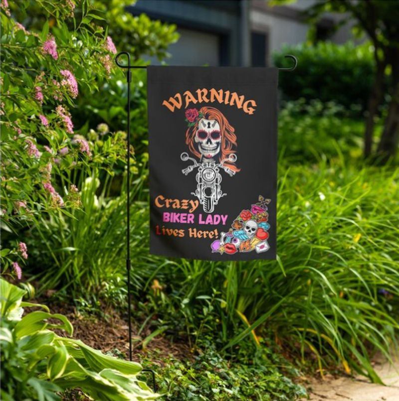 Bikergod Motorcycle Warning Crazy Biker Lady Garden Flag TLYA257