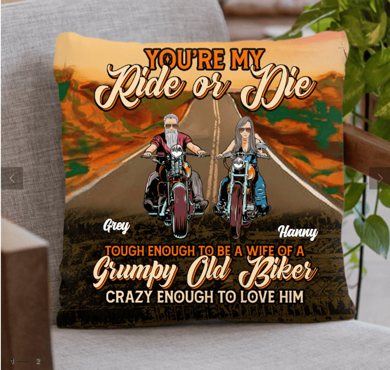 Bikergod Motorcycle You're My Ride Or Die Biker Couple Custom Names Pillow Case Design 3D Full Printed NAIA299