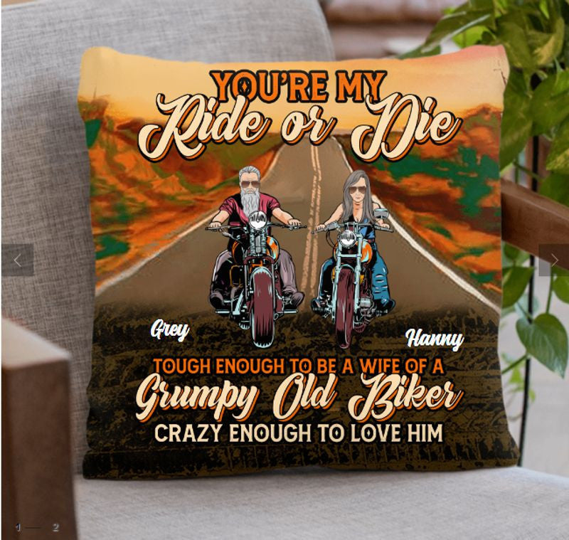 Bikergod Motorcycle You're My Ride Or Die Biker Couple Custom Names Pillow Case Design 3D Full Printed NAIA299