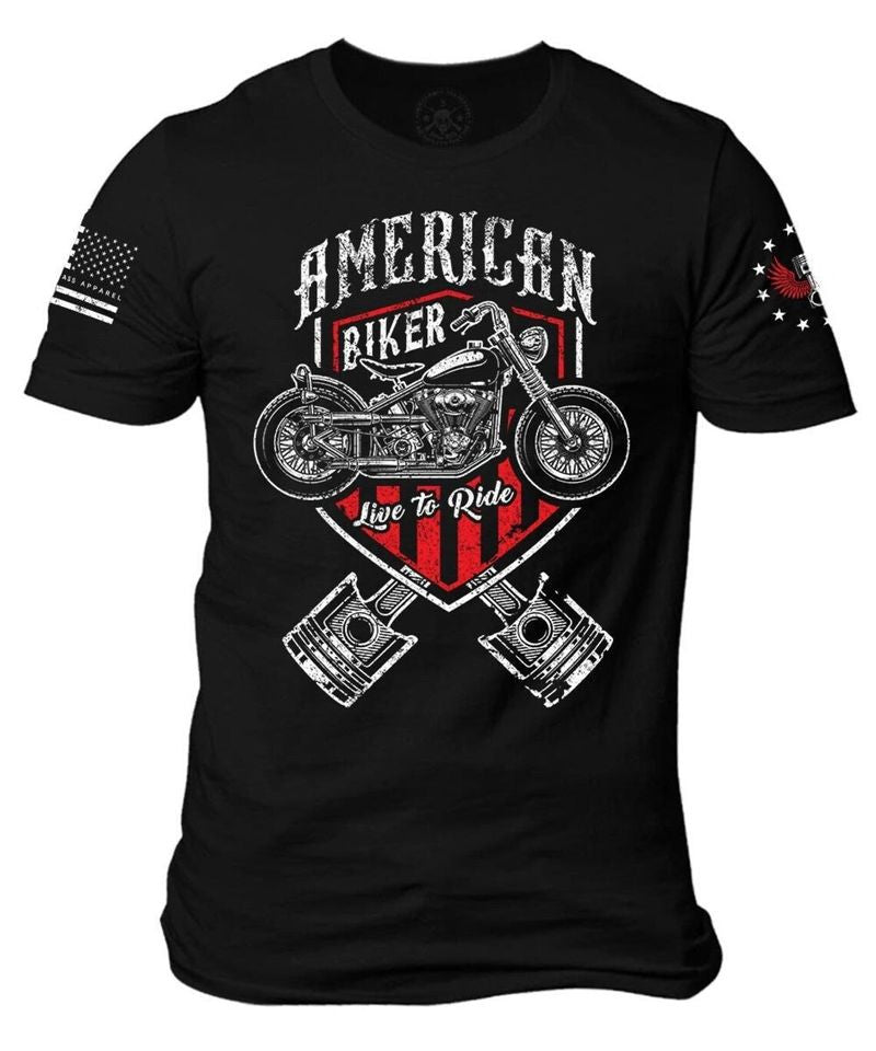 Bikergod Motorcycle American Biker Live to Ride T-shirt Design 2D Full Printed Sizes S - 5XL - NAVA341