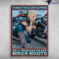 Bikergod Motorcycle Forget The Glass Slippers, Real Princess Wears Biker Boots Vintage Poster NAIA154