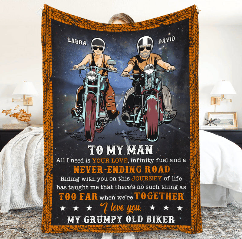Bikergod Motorcycle Biker Couple To My Man I Love You My Old Grumpy Biker Custom Names Blanket NASA92