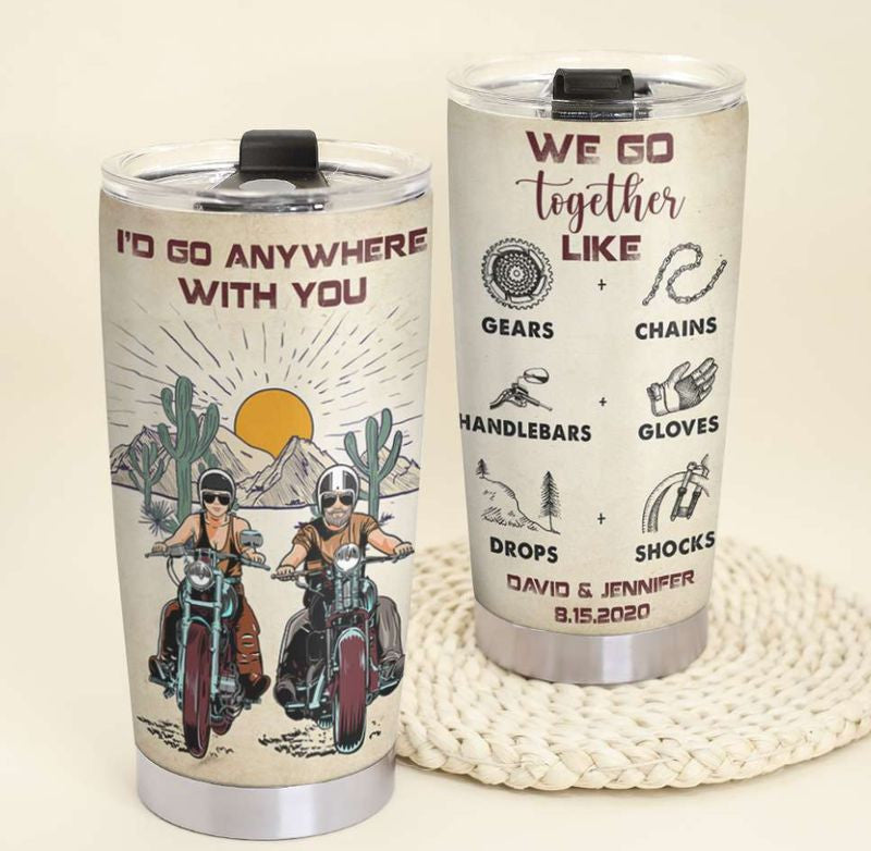 Bikergod Motorcycle I'd Go Anywhere With You Custom Names And Date Steelers Stainless Steel 20 Oz Tumbler- NMQI119