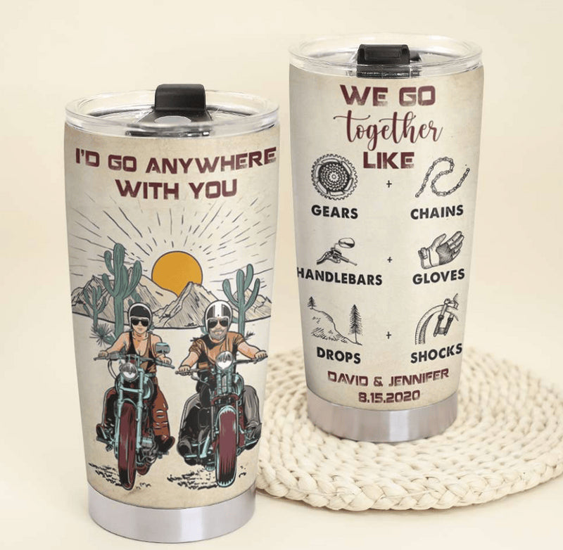 Bikergod Motorcycle I'd Go Anywhere With You Custom Names And Date Steelers Stainless Steel 20 Oz Tumbler- NMQI119