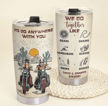 Bikergod Motorcycle I'd Go Anywhere With You Custom Names And Date Steelers Stainless Steel 20 Oz Tumbler- NMQI119