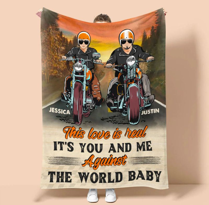 Bikergod Motorcycle Biker Couple This Love Is Real It's You And Me Against The World Baby Custom Names Blanket NASA91