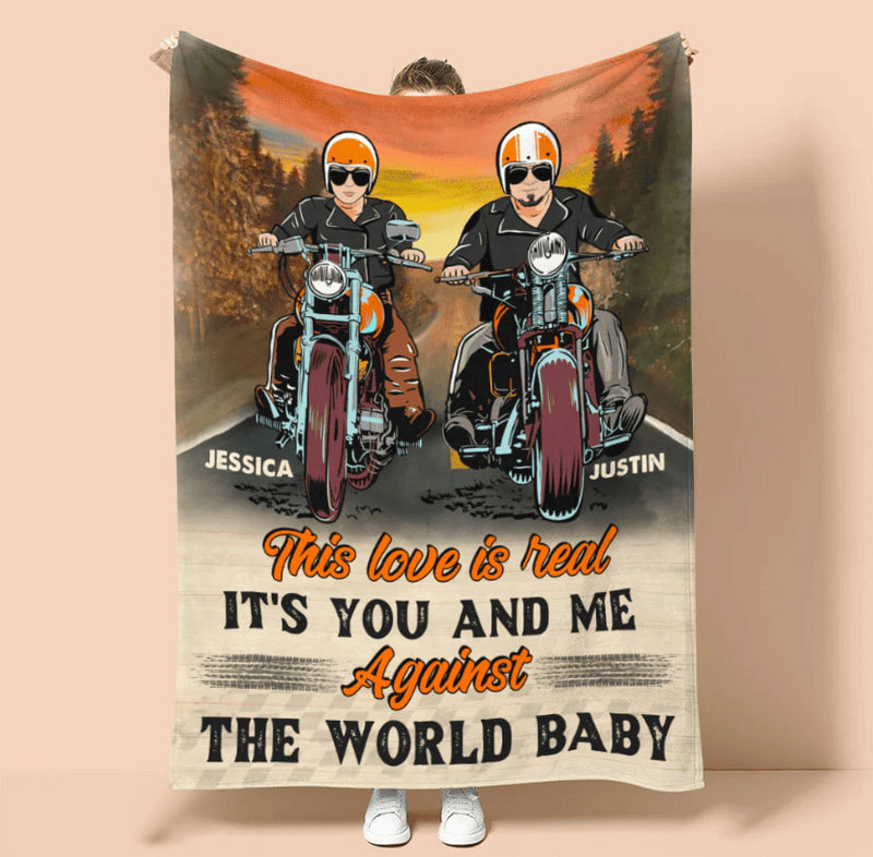 Bikergod Motorcycle Biker Couple This Love Is Real It's You And Me Against The World Baby Custom Names Blanket NASA91