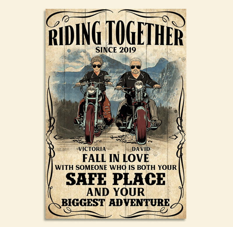 Bikergod Motorcycle Riding Together Fall In Love Custom Names And Year Poster NMQI114