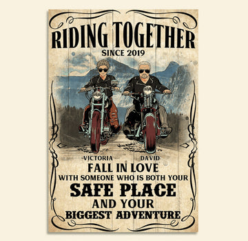 Bikergod Motorcycle Riding Together Fall In Love Custom Names And Year Poster NMQI114