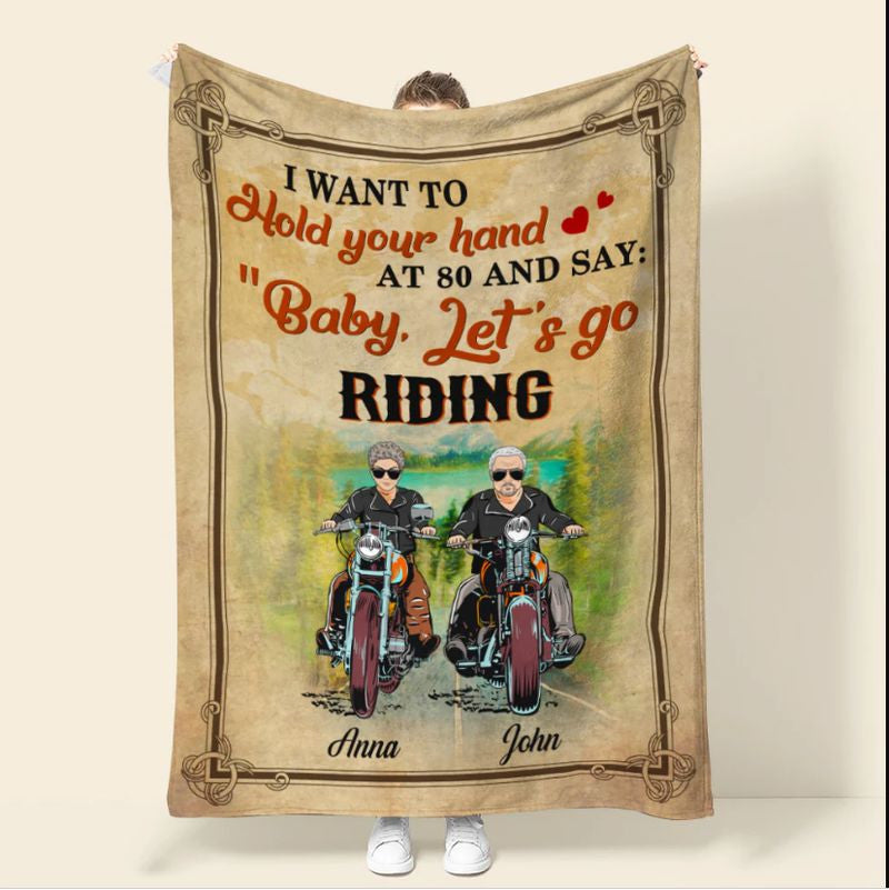 Bikergod Motorcycle Biker Couple Want To Hold Your Hand Let's Go Riding Custom Names Blanket NASA88