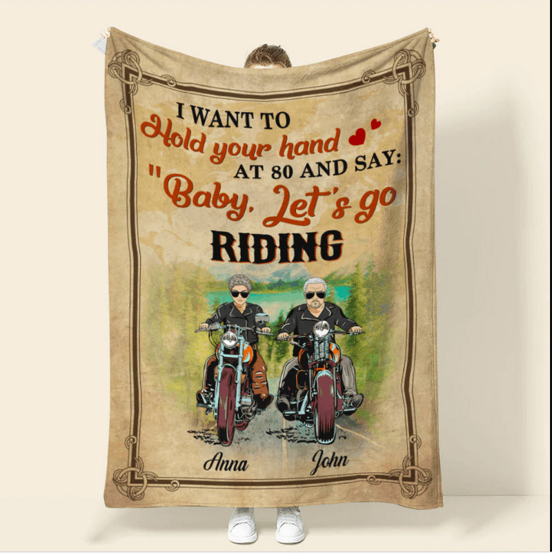 Bikergod Motorcycle Biker Couple Want To Hold Your Hand Let's Go Riding Custom Names Blanket NASA88