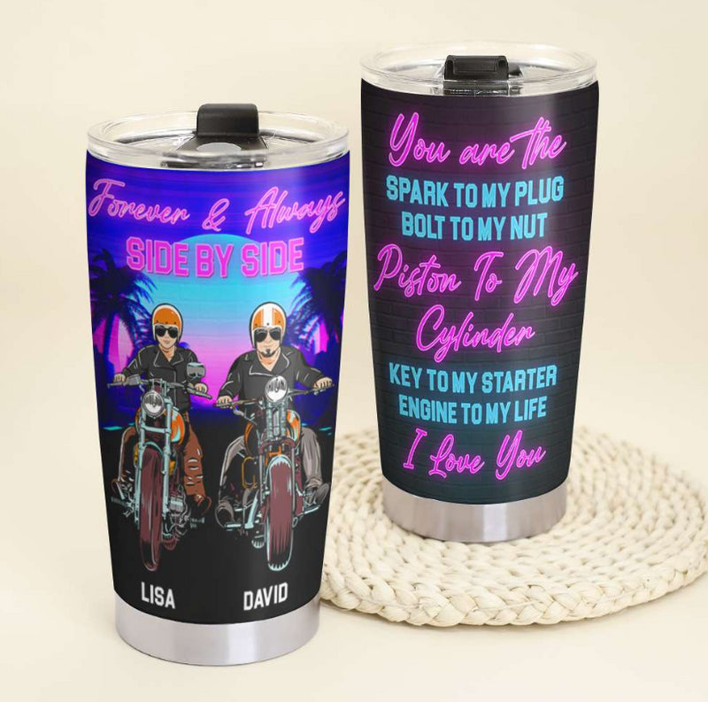 Bikergod Motorcycle Biker Couple Forever And Always Side By Side Custom Names Steelers Stainless Steel 20 Oz Tumbler- NASA97