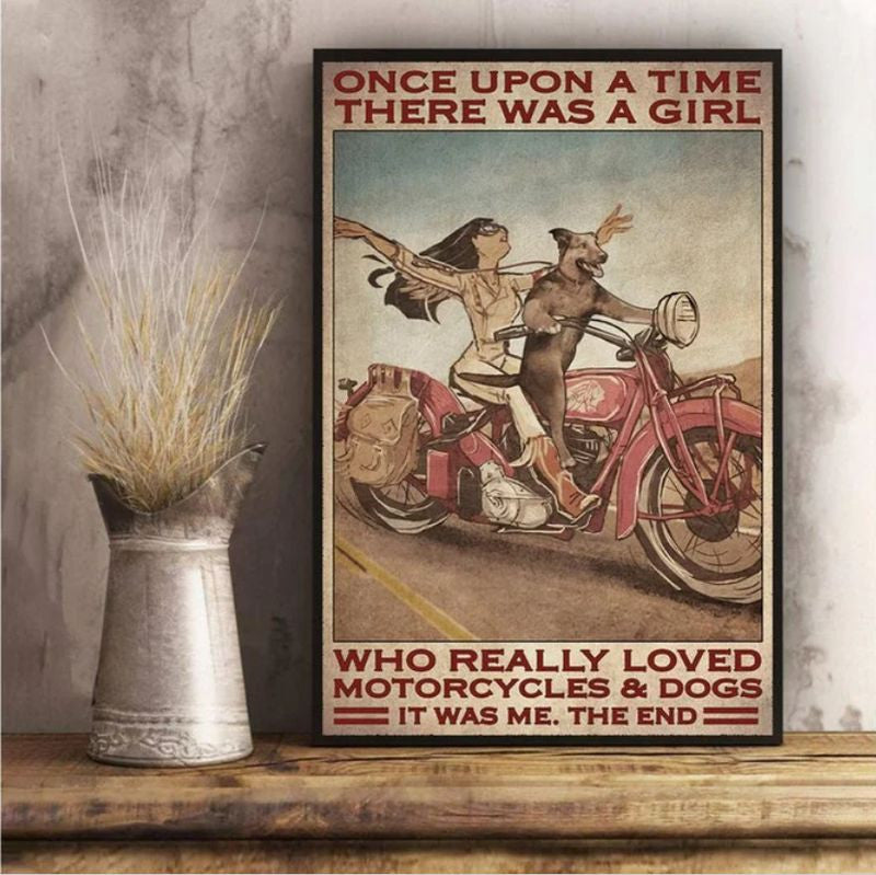 Bikergod Motorcycle A GIRL LOVED MOTORCYCLES AND DOGS Vintage Poster NANA274