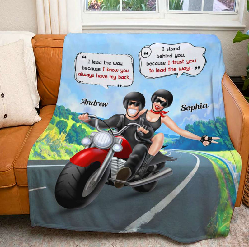 Bikergod Motorcycle Biker Couple I Lead The Way Because I Know You Always Have My Back Custom Names Blanket NASA84