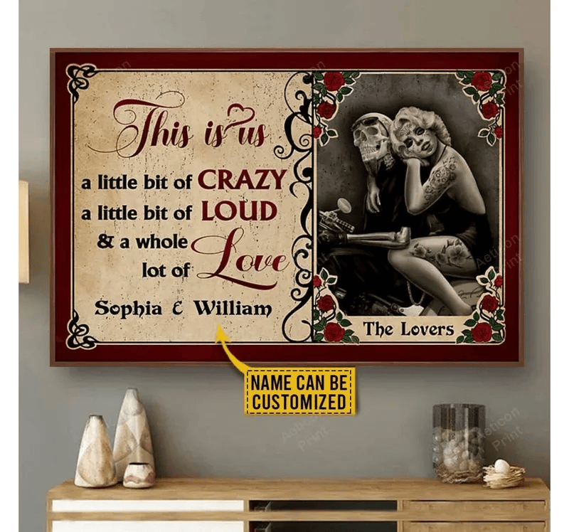 Bikergod Motorcycle Vintage Skeleton This Is Us Motorcycle Couple Custom Names Poster NANA106