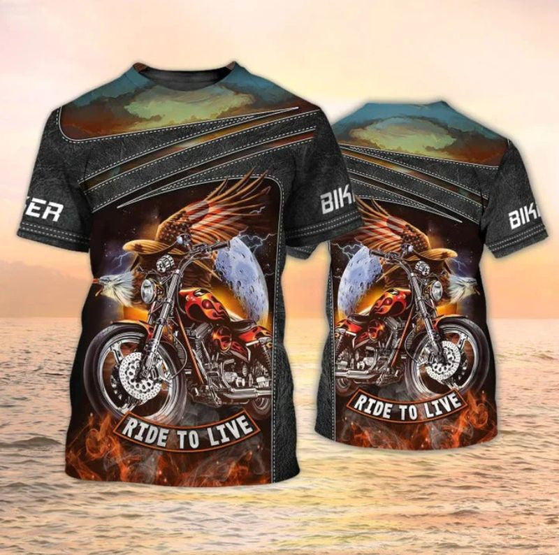 Bikergod Motorcycle Eagle Biker Ride To Live T-shirt Design 3D Full Printed Sizes S - 5XL - NASA458