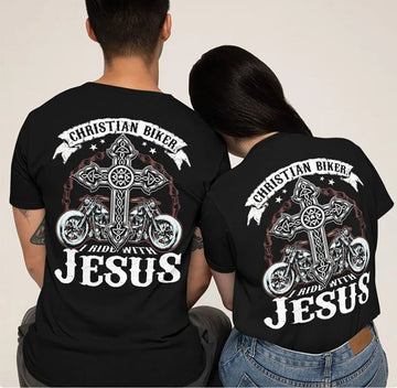 Bikergod Motorcycles Christian Biker I Ride With Jesus T-Shirt Design 2D Full Printed Sizes S - 5XL - NAEA262