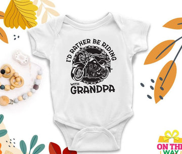 Bikergod Motorcycle I'd Rather Riding With Grandpa COTTON Baby Onesie Bodysuit NAYA410