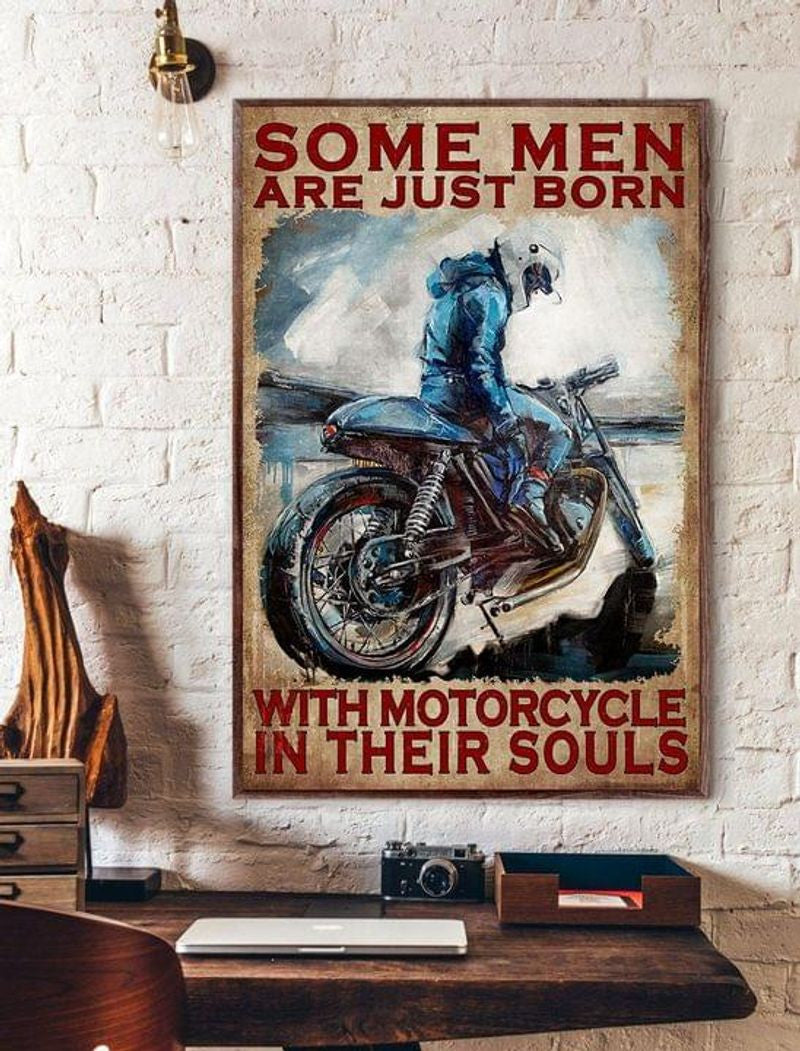 Bikergod Motorcycle Some Men Are Just Born With Motorcycle In Their Souls Vintage Poster NANA170