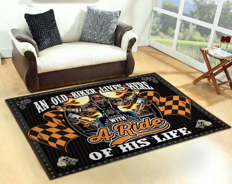 Bikergod Motorcycle Old Biker Lives Here With A Ride Of His Life Rug Home Floor Decor NADA161