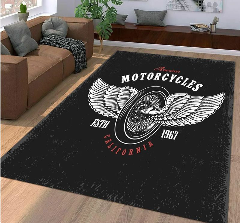 Bikergod Motorcycle Biker Wheel Wings Rug Home Floor Decor NACA95
