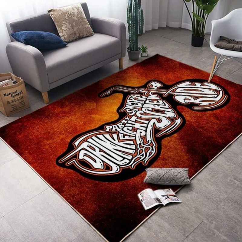 Bikergod Motorcycle Chopper Area Rug Home Floor Decor NACA100