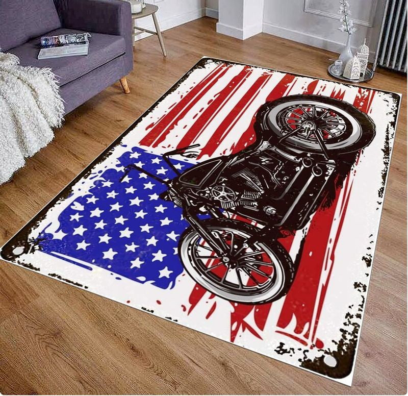 Bikergod Motorcycle Biker American Flag Rug Home Floor Decor NACA86