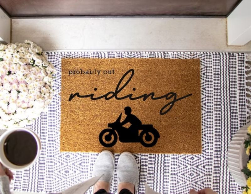 Bikergod Motorcycle Probably Out Riding Doormat NACA69