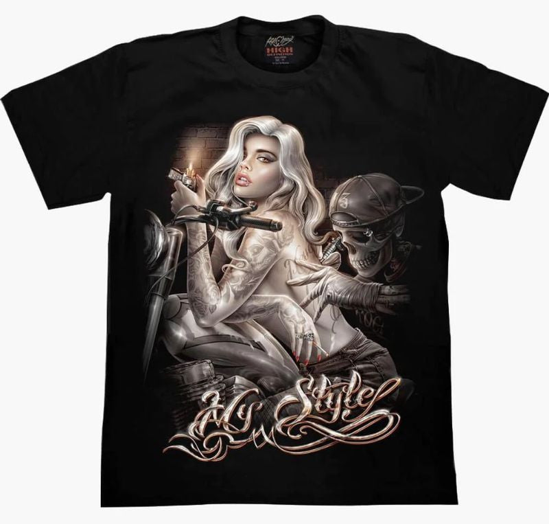 Bikergod Motorcycles Tattoo Girl My Life T-shirt Design 3D Full Printed Sizes S - 5XL - NADA251