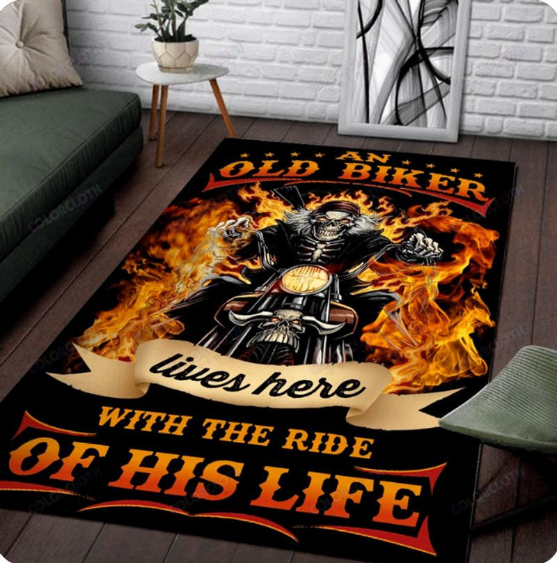 Bikergod Motorcycle An Old Biker Rug Home Floor Decor NACA98