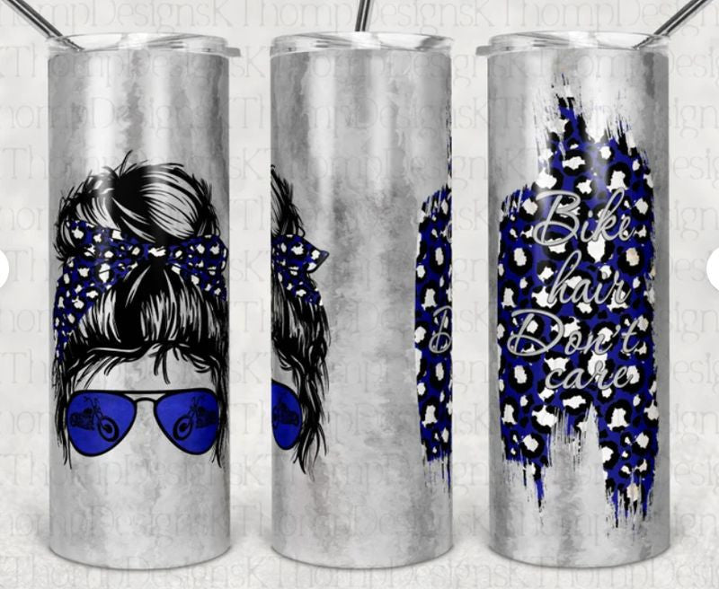 Bikergod Motorcycle Bike Hair Don't Care Blue design Stainless Steel 20 Oz Straight Cup- NACA18