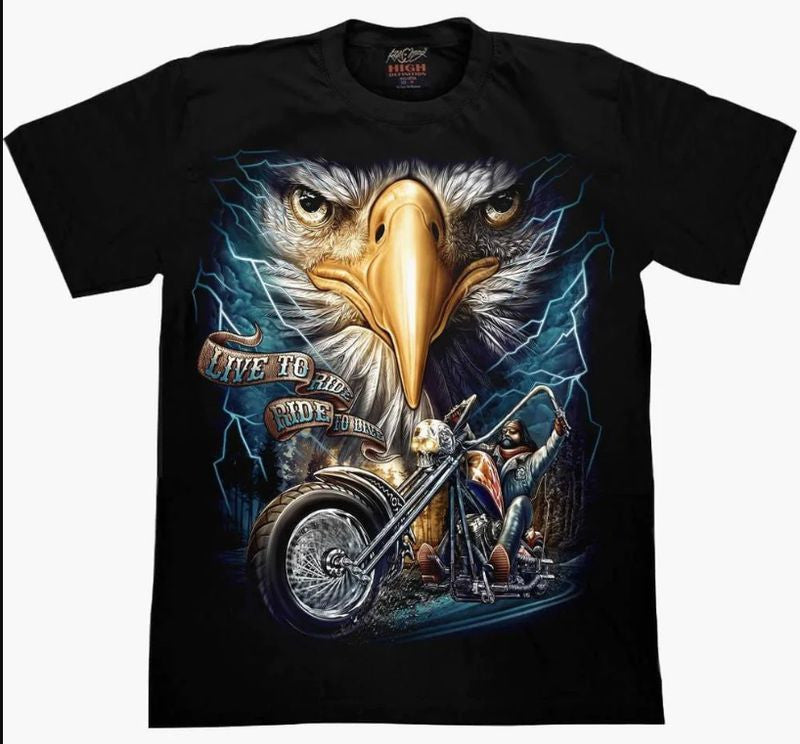 Bikergod Motorcycles Eagle Live To Ride T-shirt Design 3D Full Printed Sizes S - 5XL - NADA259