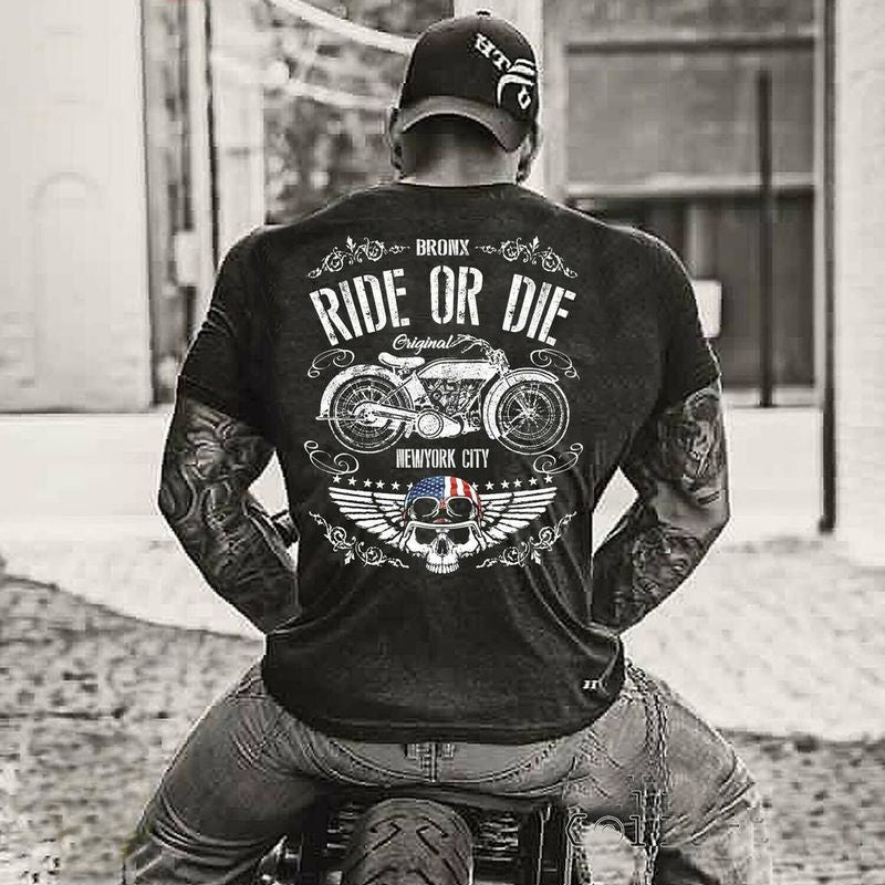Bikergod Motorcycles Ride Or Die Vintage T-shirt Design 2D Full Printed Sizes S - 5XL - NADA180