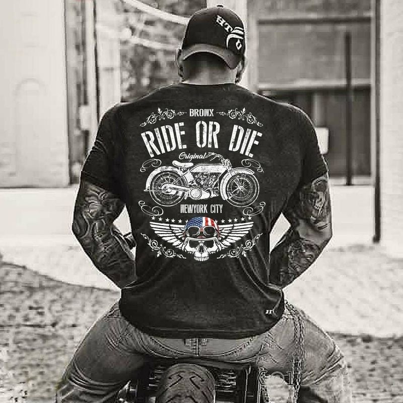 Bikergod Motorcycles Ride Or Die Vintage T-shirt Design 2D Full Printed Sizes S - 5XL - NADA180