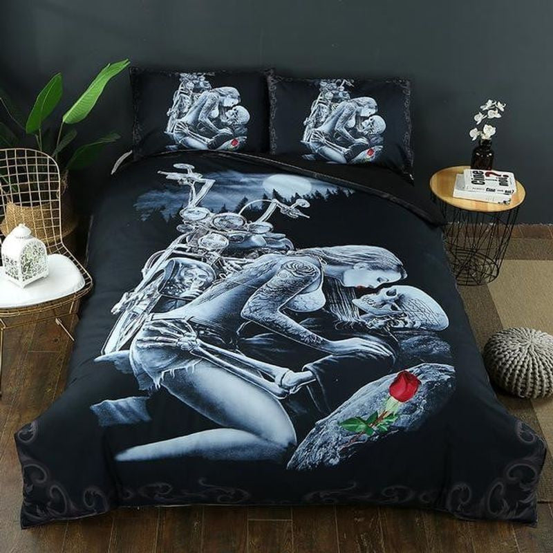 Bikergod Motorcycle Skull Bedding Set Cover Design 3D - NAAH46