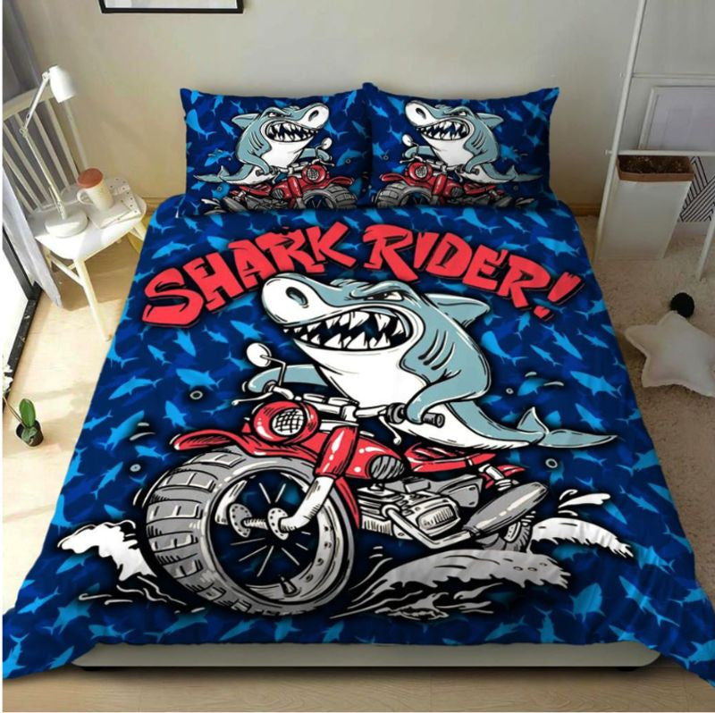 Bikergod Motorcycle Shark Rider Motorcycle Bedding Set Cover Design 3D - NAAH67