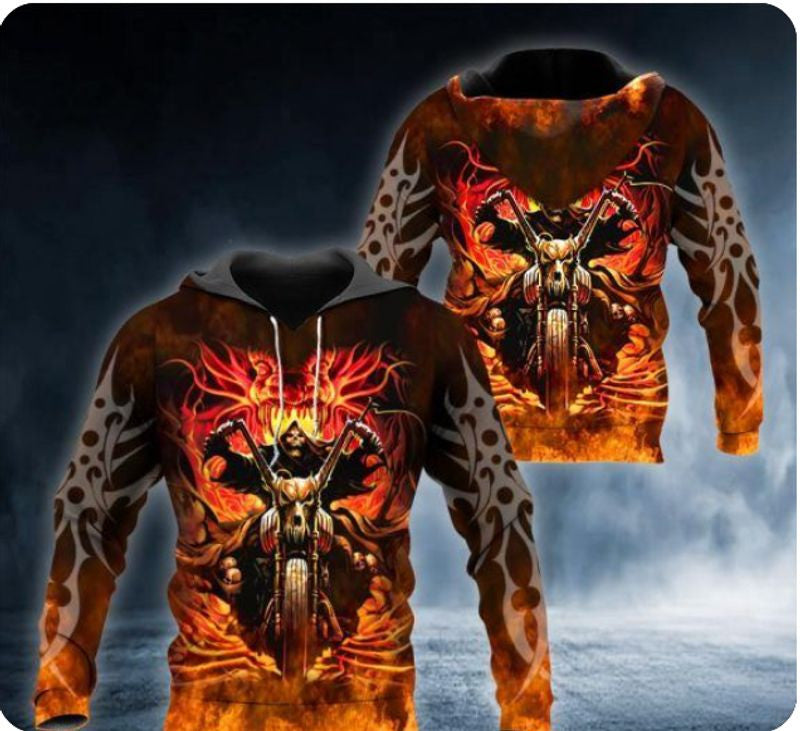 Bikergod Motorcycle Biker Skull Hoodie Design 3D Full Printed Sizes S - 5XL - NAAM93