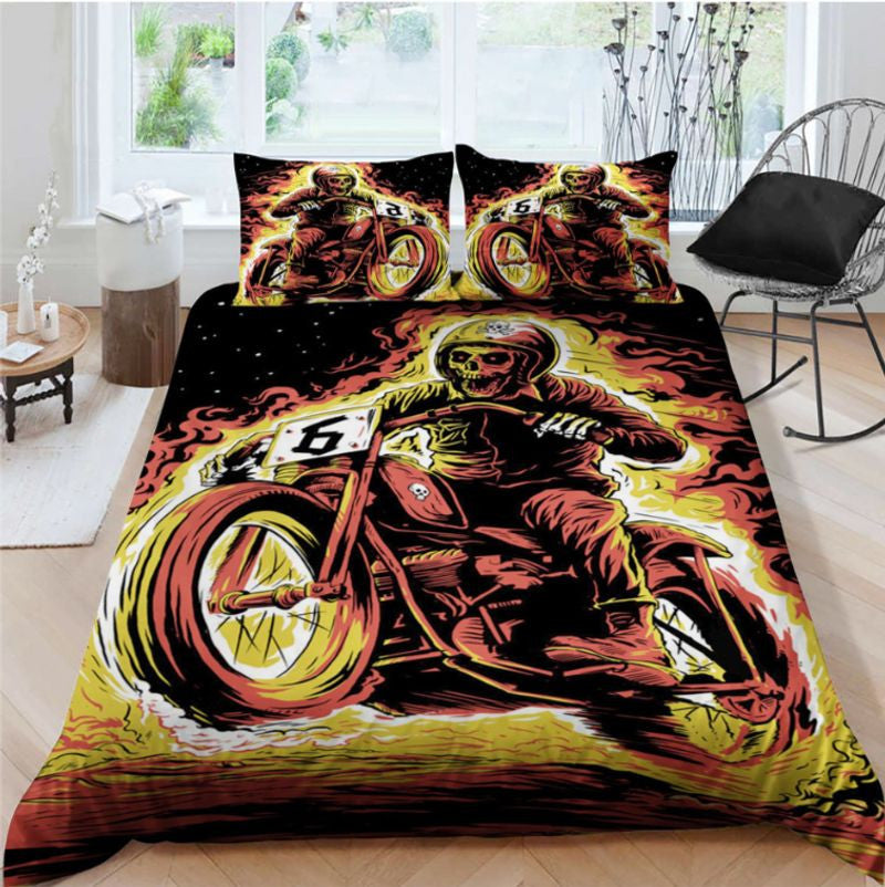 Bikergod Motorcycle Skull Biker Bedding Set Cover Design 3D - NAAH34