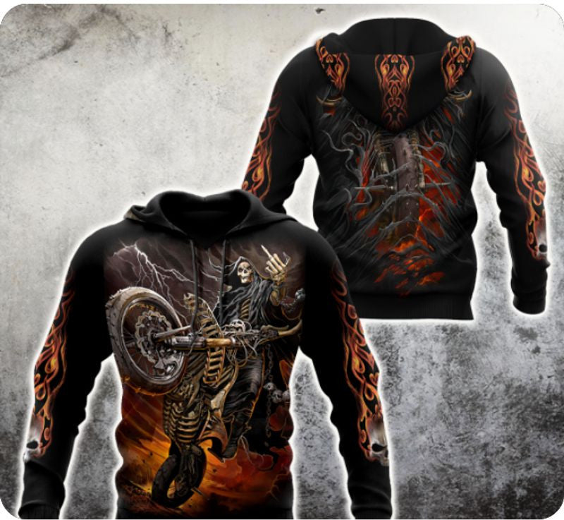 Bikergod Motorcycle Biker Skull Hoodie Design 3D Full Printed Sizes S - 5XL - NAAM100