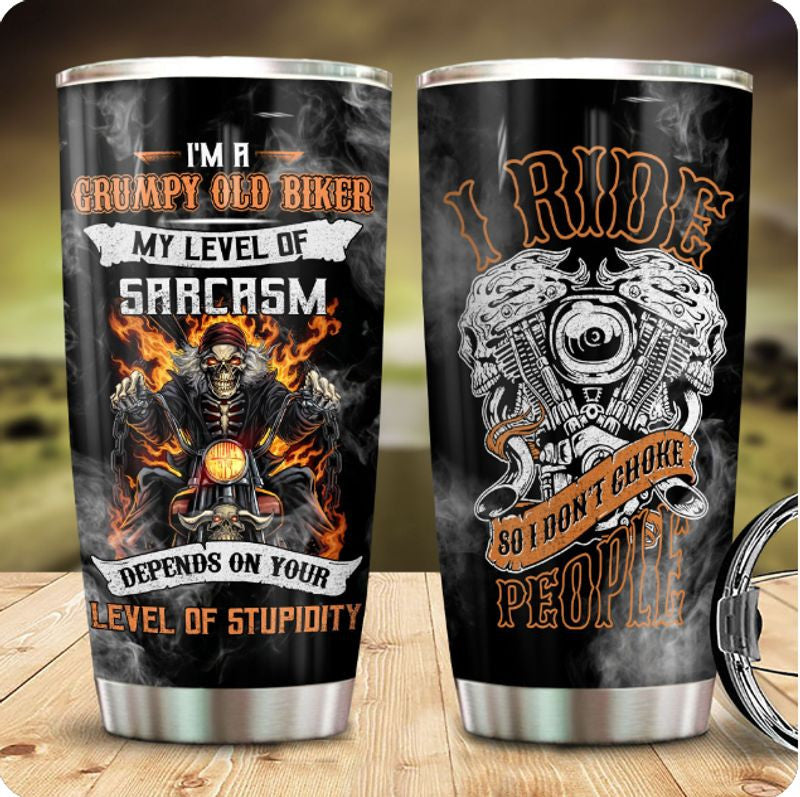 Bikergod Motorcycle Skull Biker I AM A Grumpy Old Biker Stainless Steel 20 Oz Tumbler- NAAL215