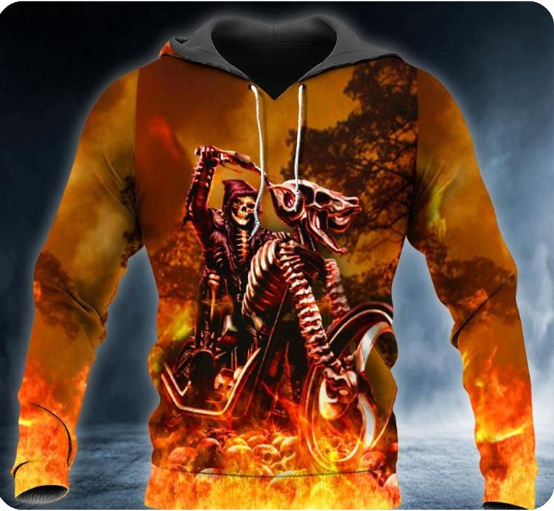Bikergod Motorcycle Biker Skull Hoodie Design 3D Full Printed Sizes S - 5XL - NAAM96