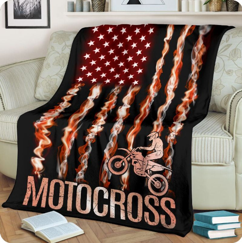 Bikergod Motorcycle Biker Motocross American Flag Smoke Blanket NAAH79