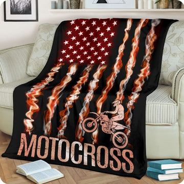 Bikergod Motorcycle Biker Motocross American Flag Smoke Blanket NAAH79