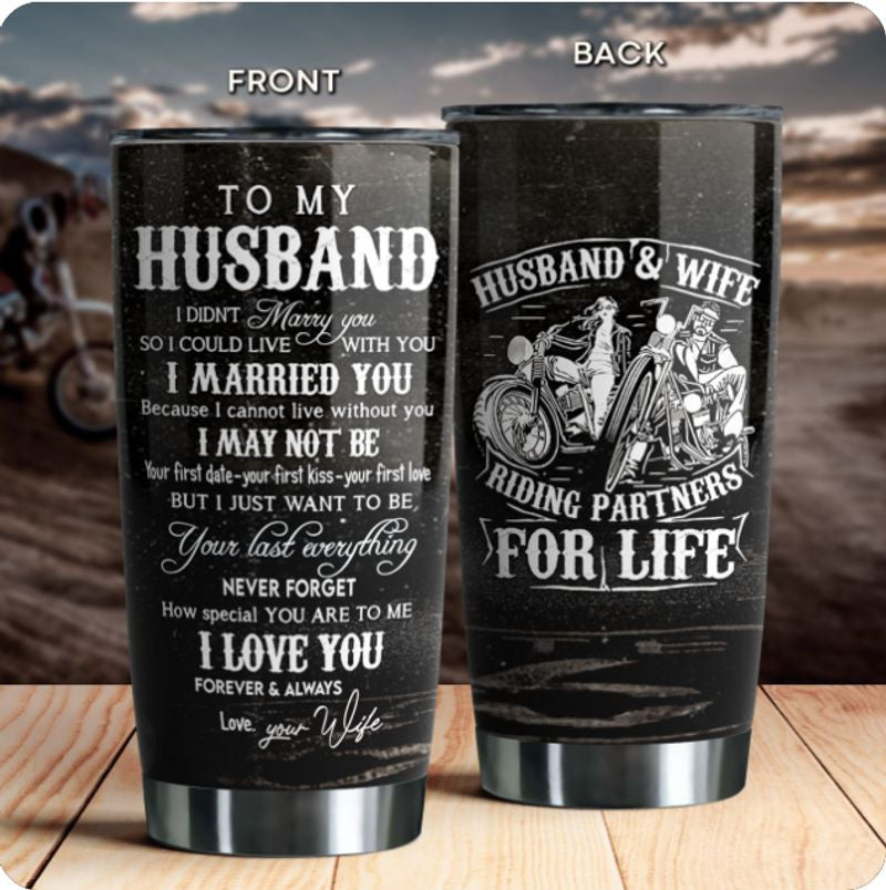 Bikergod Motorcycle Husband And Wife Riding Partner For Life Stainless Steel 20 Oz Tumbler- NAAL210