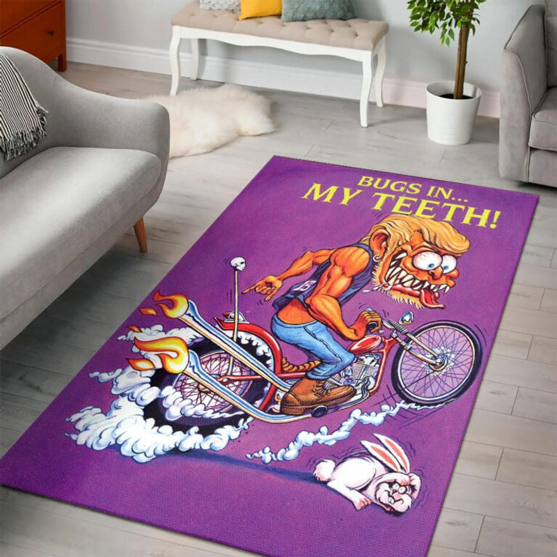 Bikergod Motorcycle Bugs In My Teeth Rug Home Floor Decor NADA154
