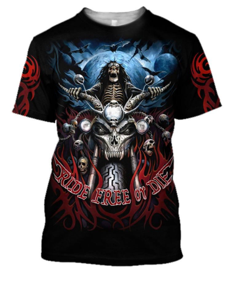 Bikergod Motorcycle Skull Ride free or die T-shirt Design 3D Full Printed Sizes S - 5XL - NABA229
