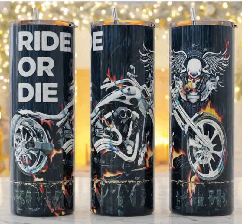 Bikergod Motorcycle Biker Ride Or Die Born To Ride Stainless Steel 20 Oz Straight Cup- NACA08
