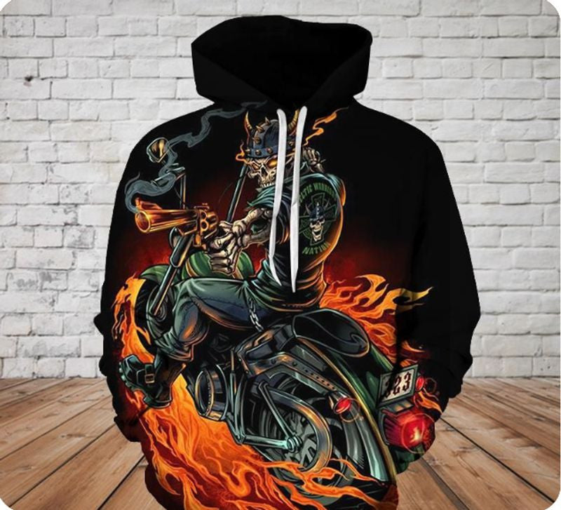 Bikergod Motorcycle Biker Skull Hoodie Design 3D Full Printed Sizes S - 5XL - NAAM94