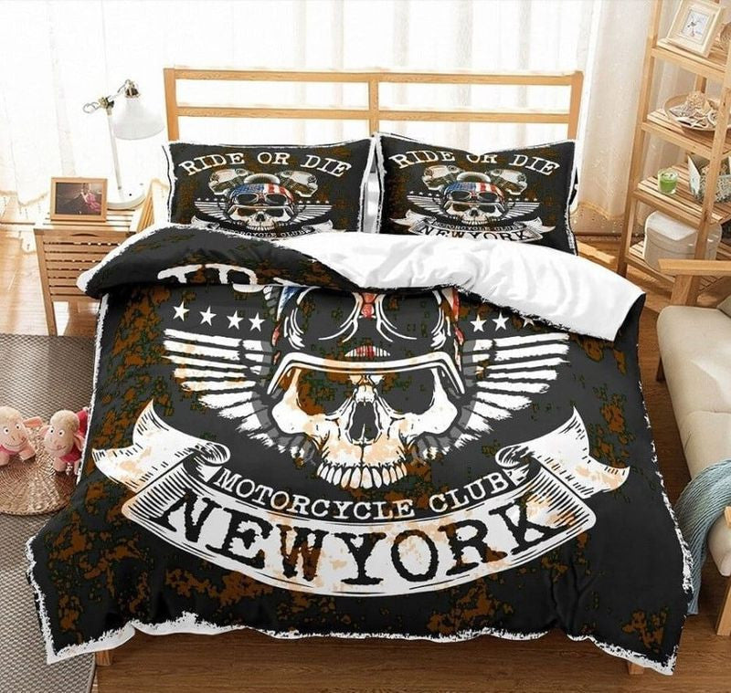 Bikergod Motorcycle Skull Newyork Bedding Set Cover Design 3D - NAAH50