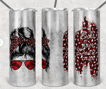 Bikergod Motorcycle Bike Hair Don't Care Red design Stainless Steel 20 Oz Straight Cup- NACA17